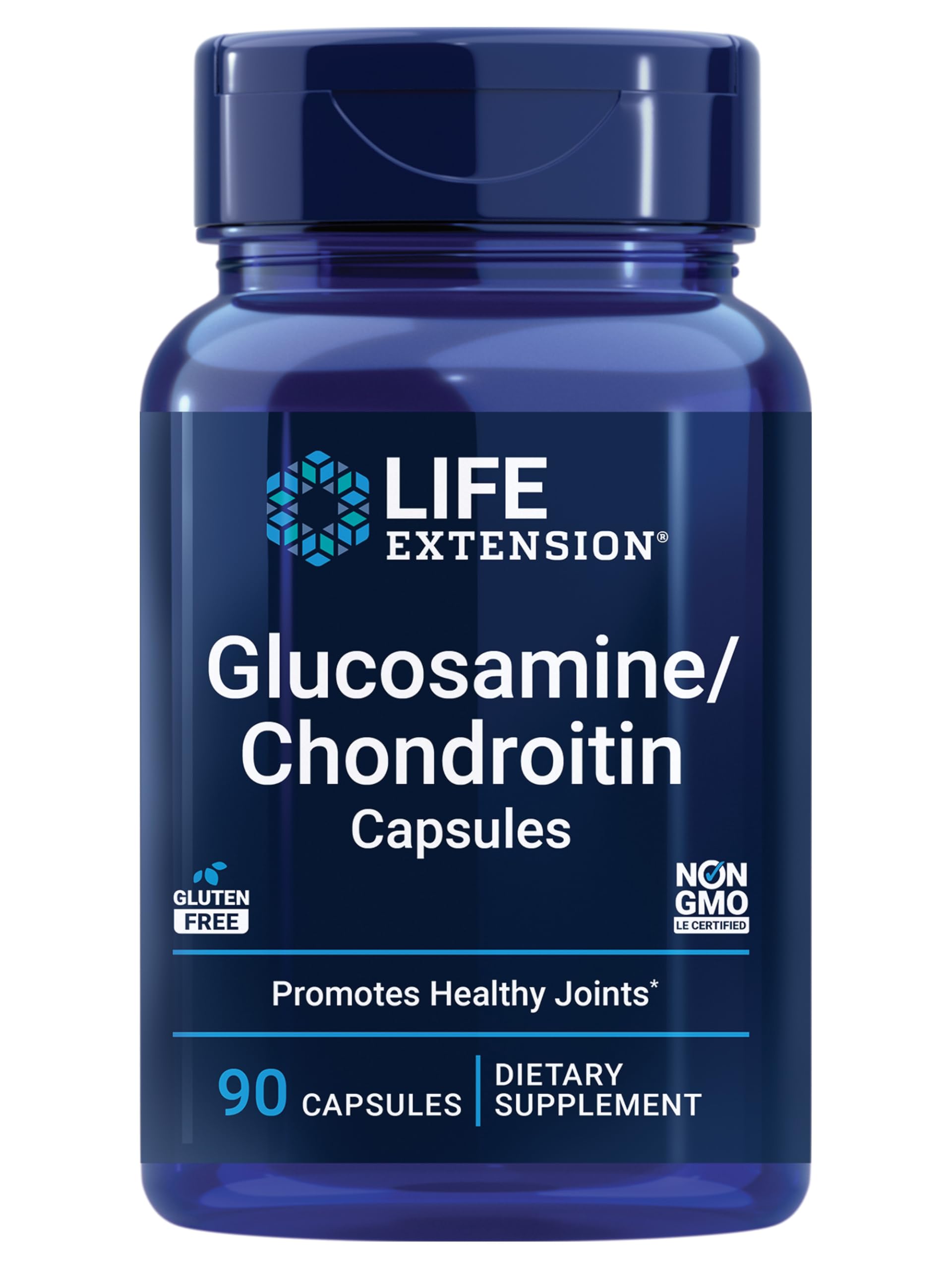 Front view of Life Extension Glucosamine & Chondroitin Sulfate 100 Capsules bottle
