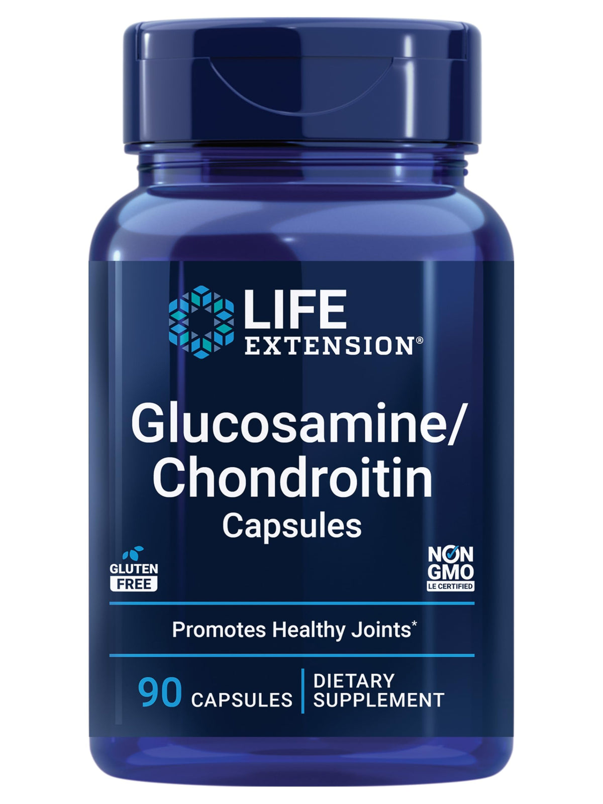 Front view of Life Extension Glucosamine & Chondroitin Sulfate 100 Capsules bottle