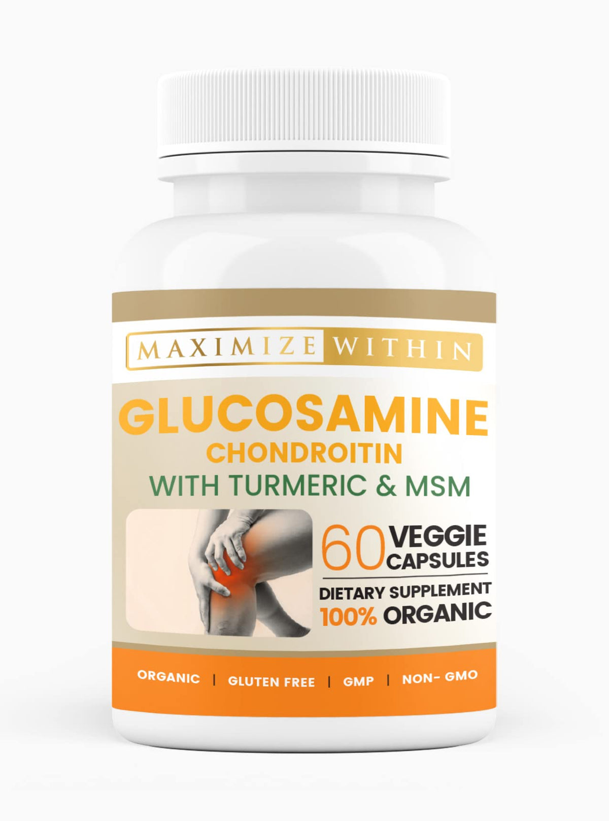 Product bottle of Glucosamine Chondroitin with Turmeric & MSM – 60 veggie capsules