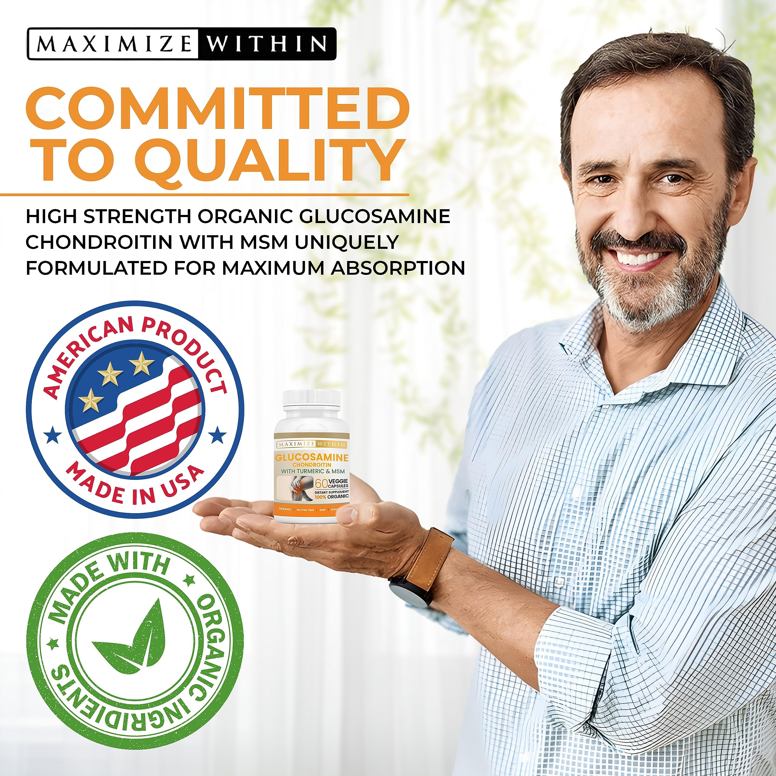 USA-made label on supplement bottle with natural ingredients