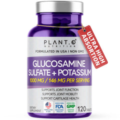 Front view of PLANT.O NUTRITION Glucosamine Sulfate with Potassium bottle (120 tablets)