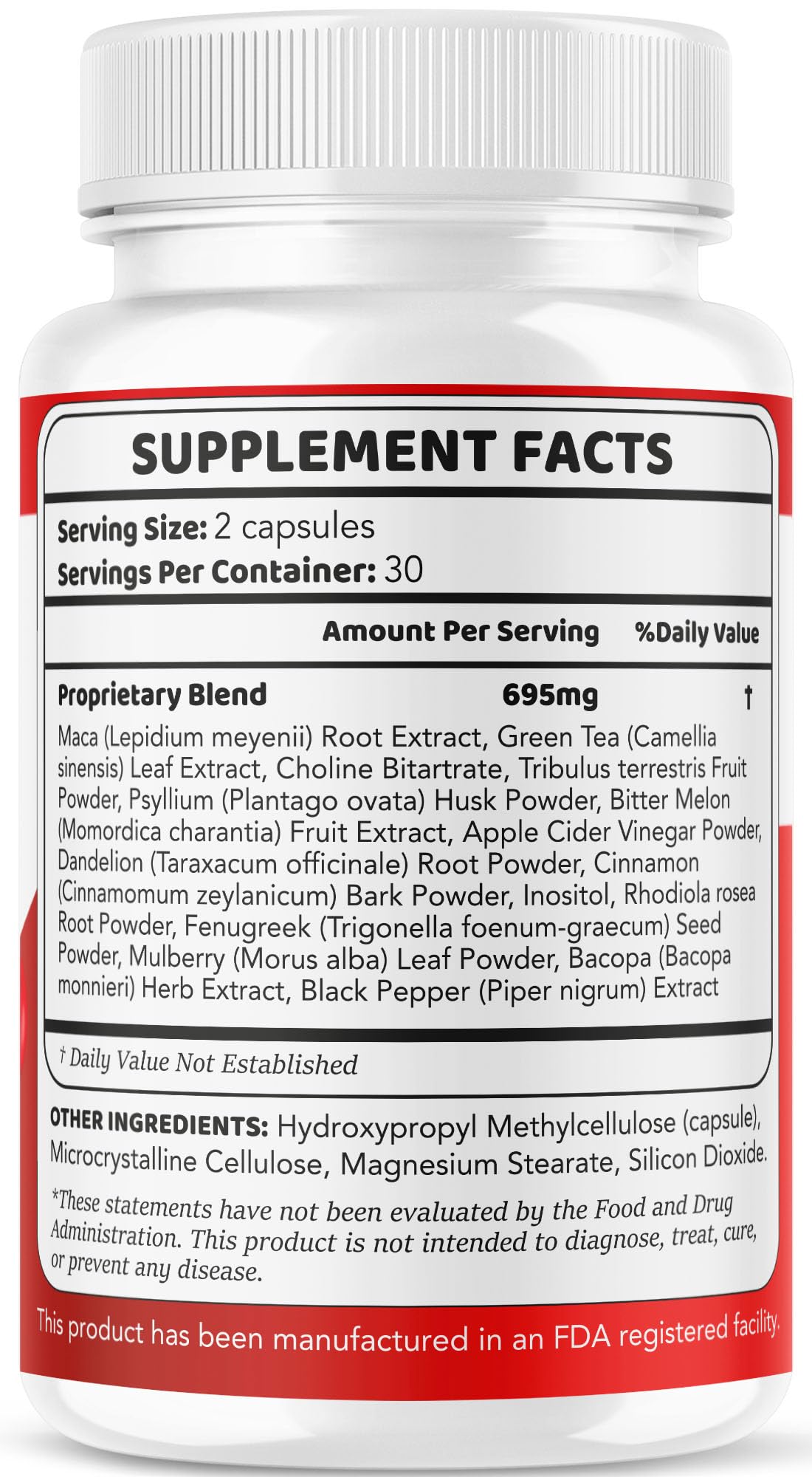 Supplement facts panel of GlucoSense