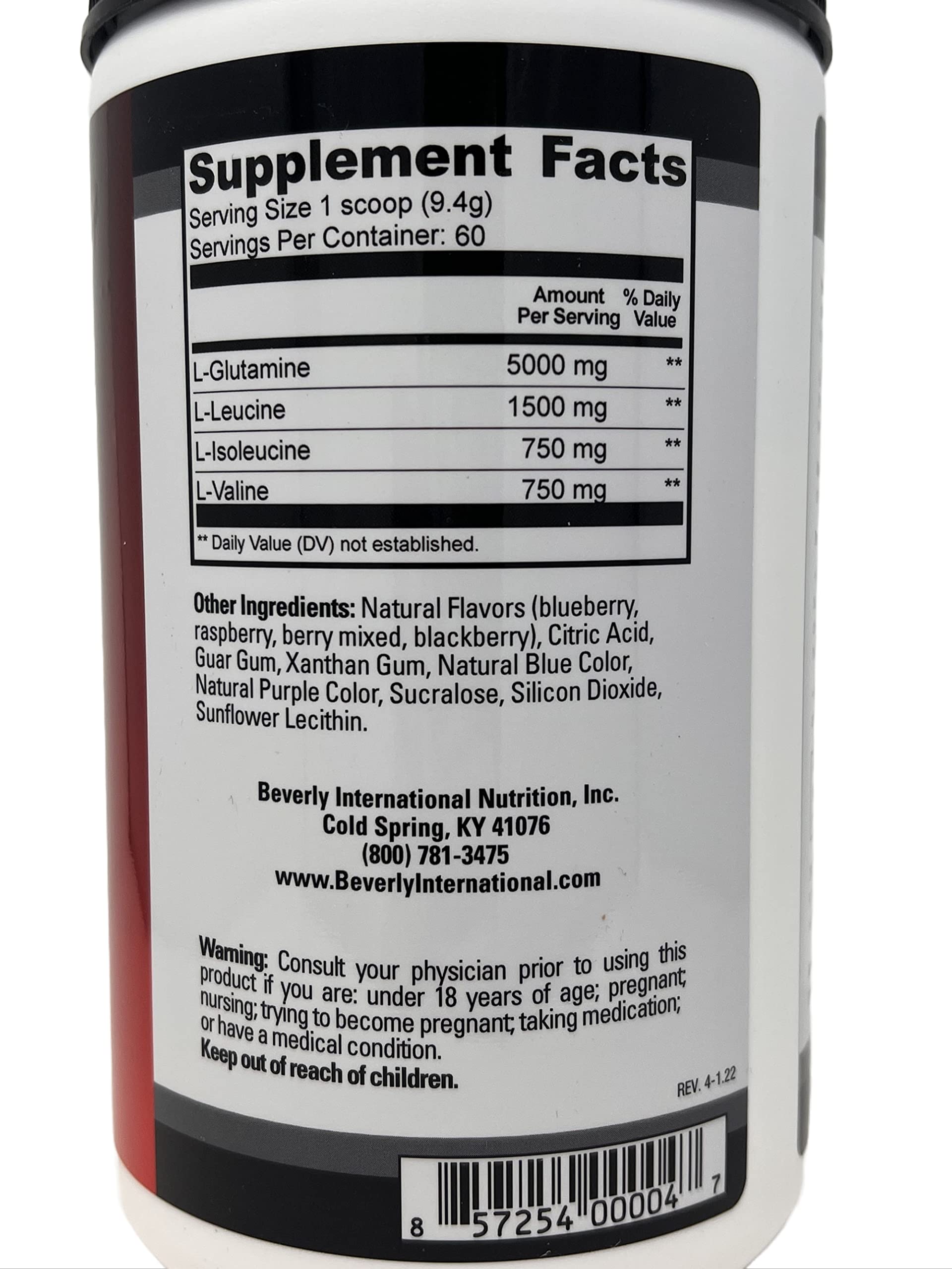 Glutamine Select bottle label close-up