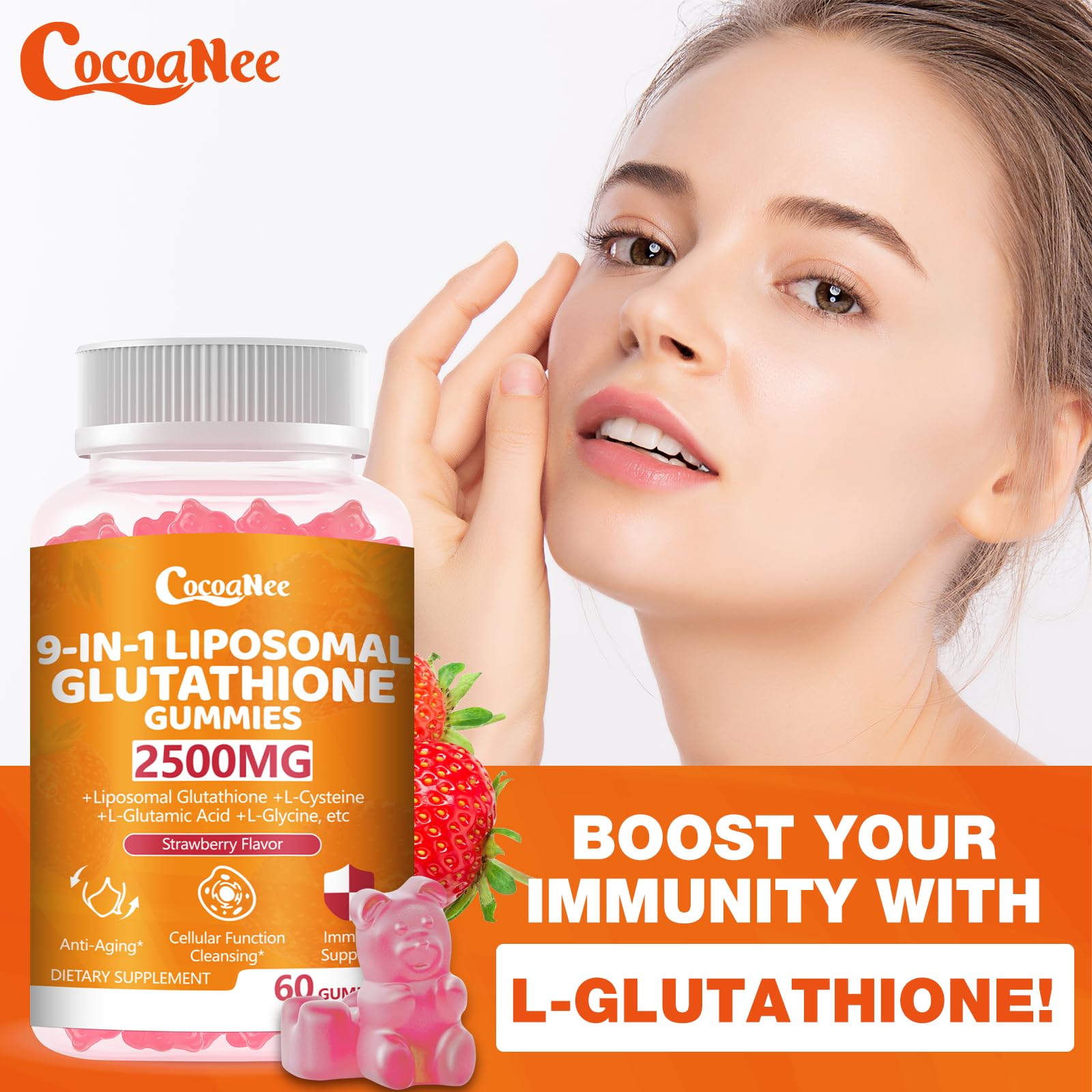 Gummies pictured with energy and immune support theme