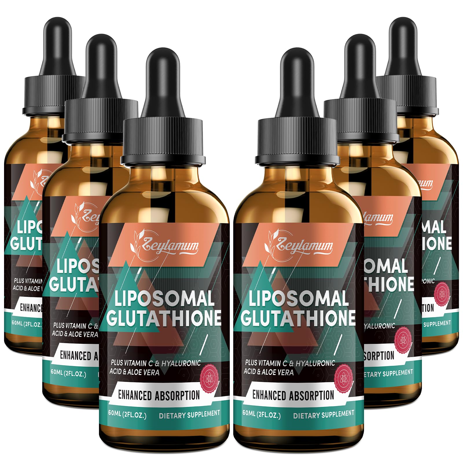 Front view of 2000mg liposomal glutathione liquid drops bottle