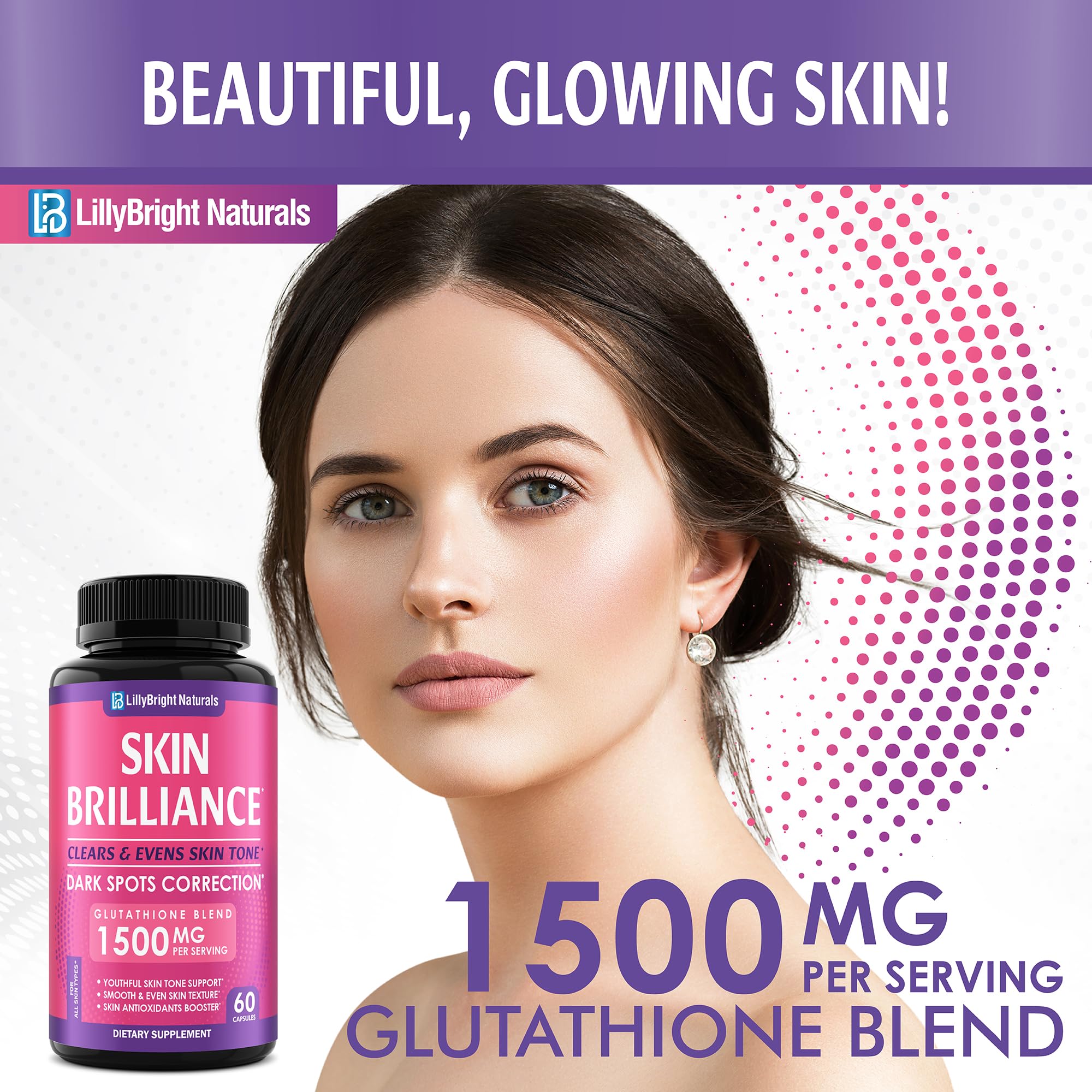 Glutathione supplement with Vitamin C label highlighting 1500mg