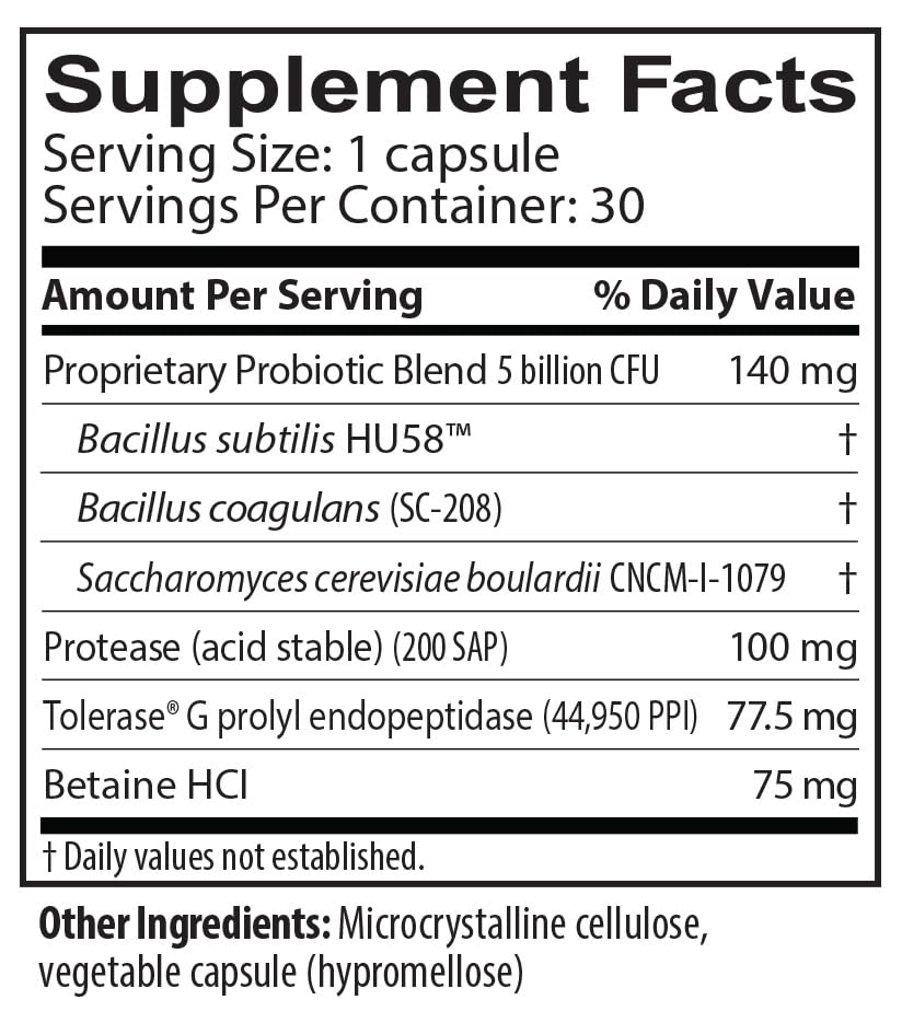 Gluten Away probiotic strains Saccharomyces boulardii and Bacillus species