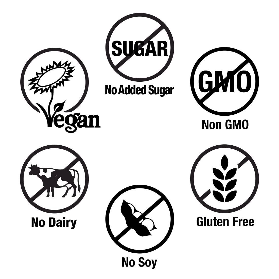 Vegan, gluten-free, dairy-free, and non-GMO label on packaging