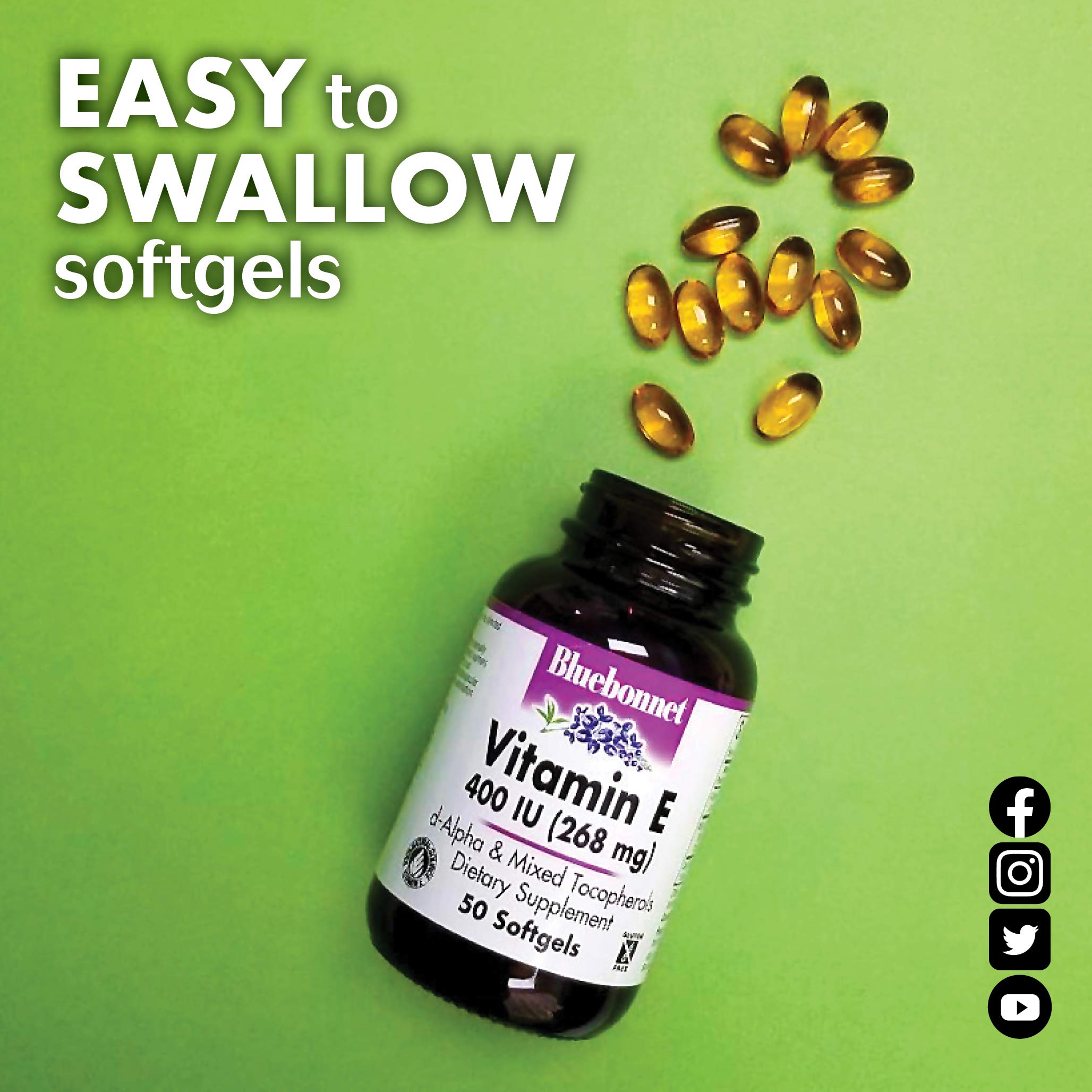 Gluten-free and dairy-free vitamin E softgels 50 servings packaging