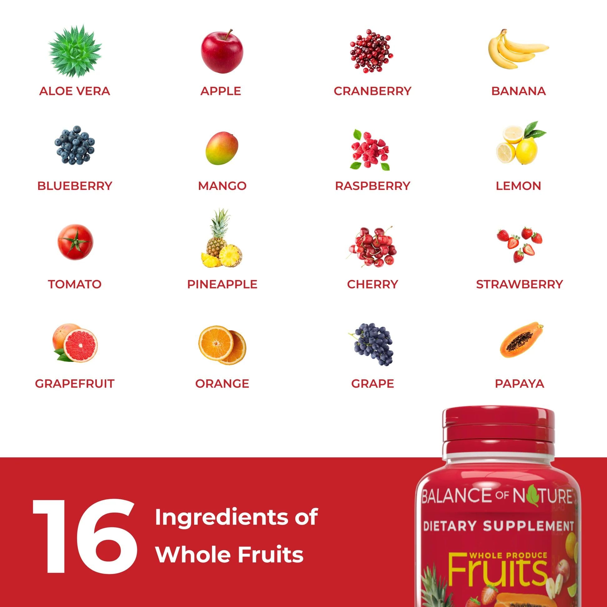 Gluten-free, kosher, and vegan fruits supplement ingredients