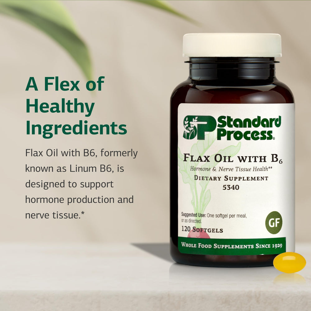 Gluten-free, non-dairy, non-soy flax oil with B6 packaging