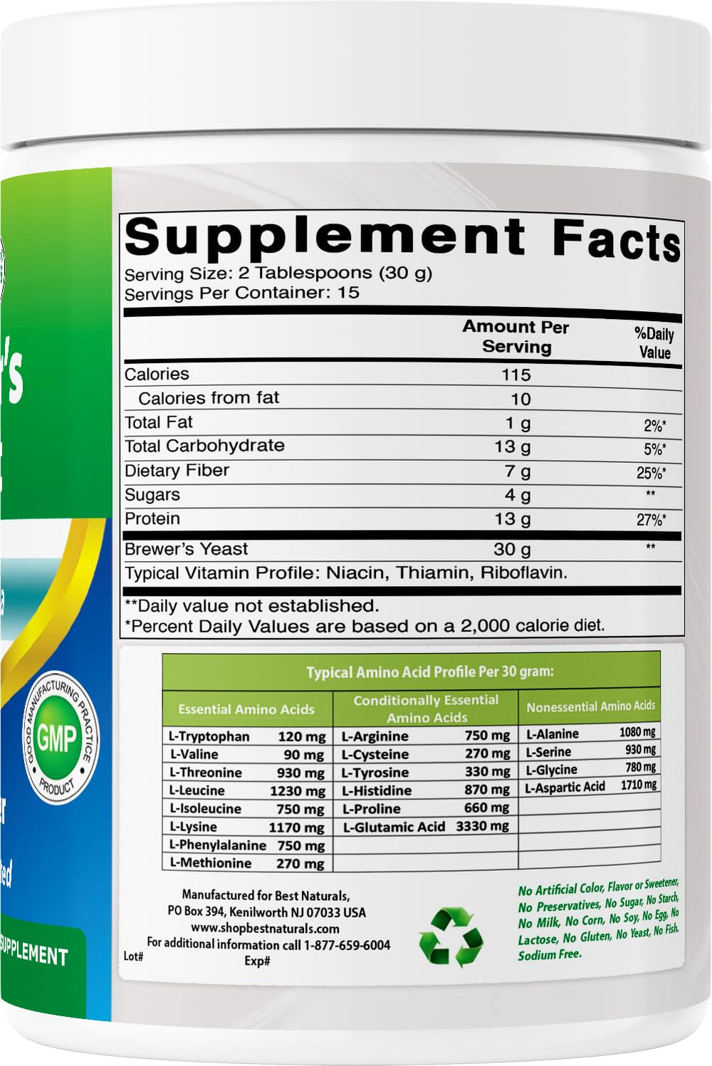 Gluten free and non-GMO Brewers Yeast Powder 16 oz