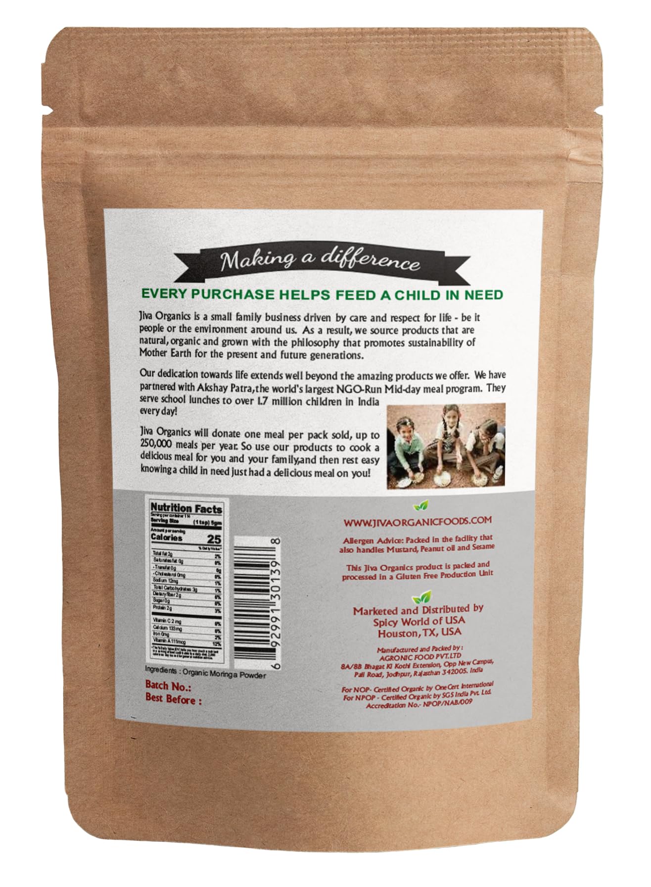 Gluten-free and Non-GMO moringa powder product