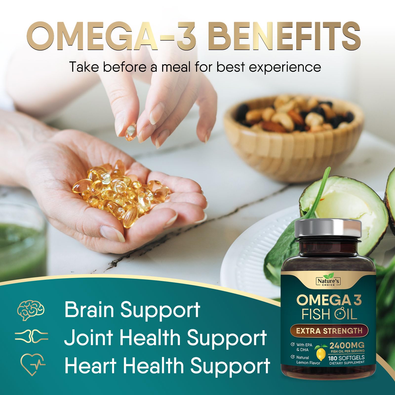 Gluten-free and non-GMO omega-3 fish oil, USA bottled