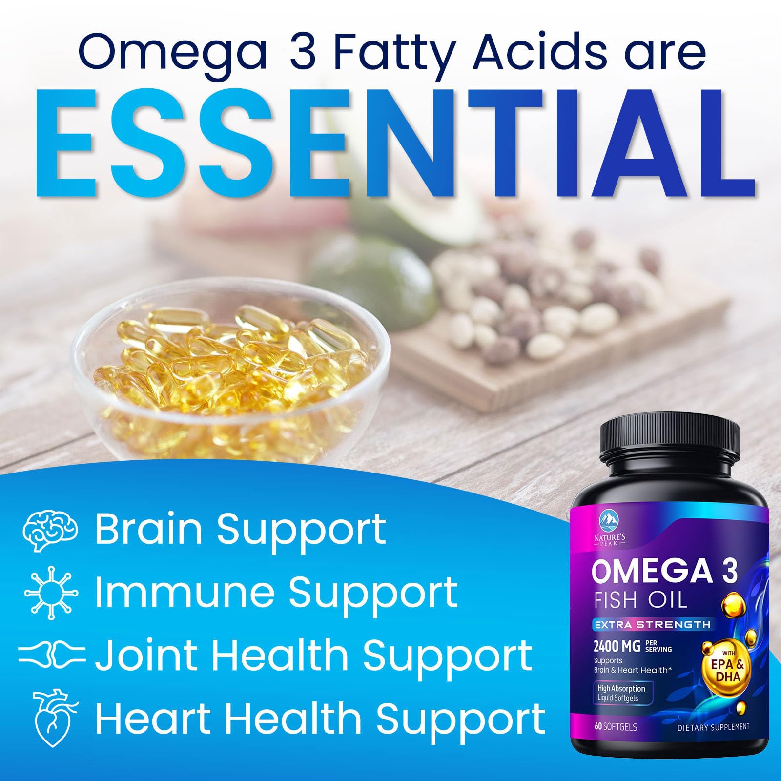 Gluten-free and non-GMO omega-3 supplement label