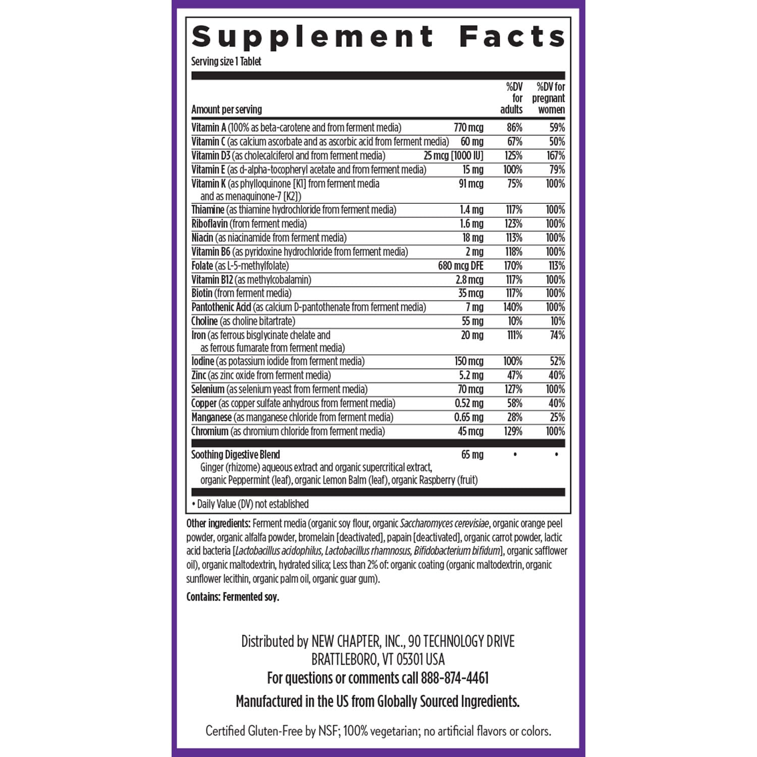 Gluten-free and NSF certified labeling
