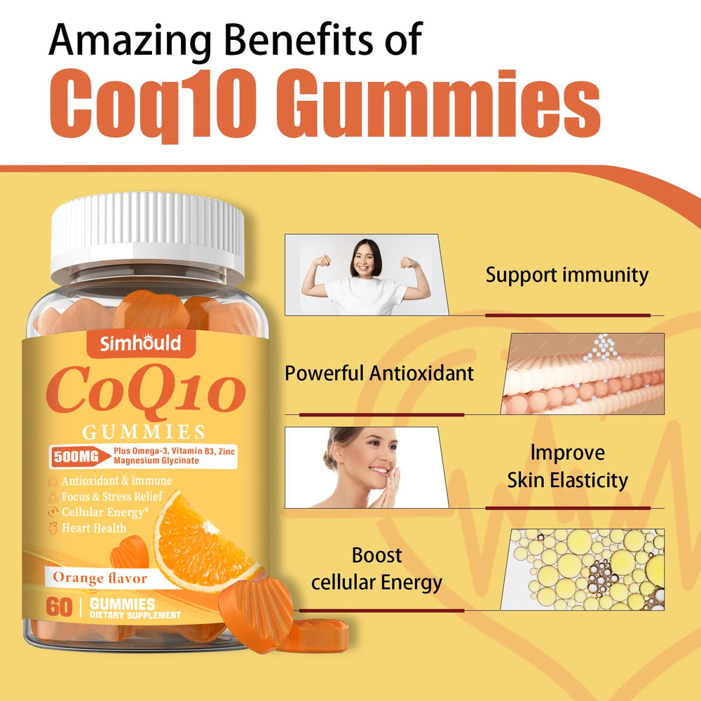 Gluten-free, gelatin-free, pectin-based CoQ10 gummies.