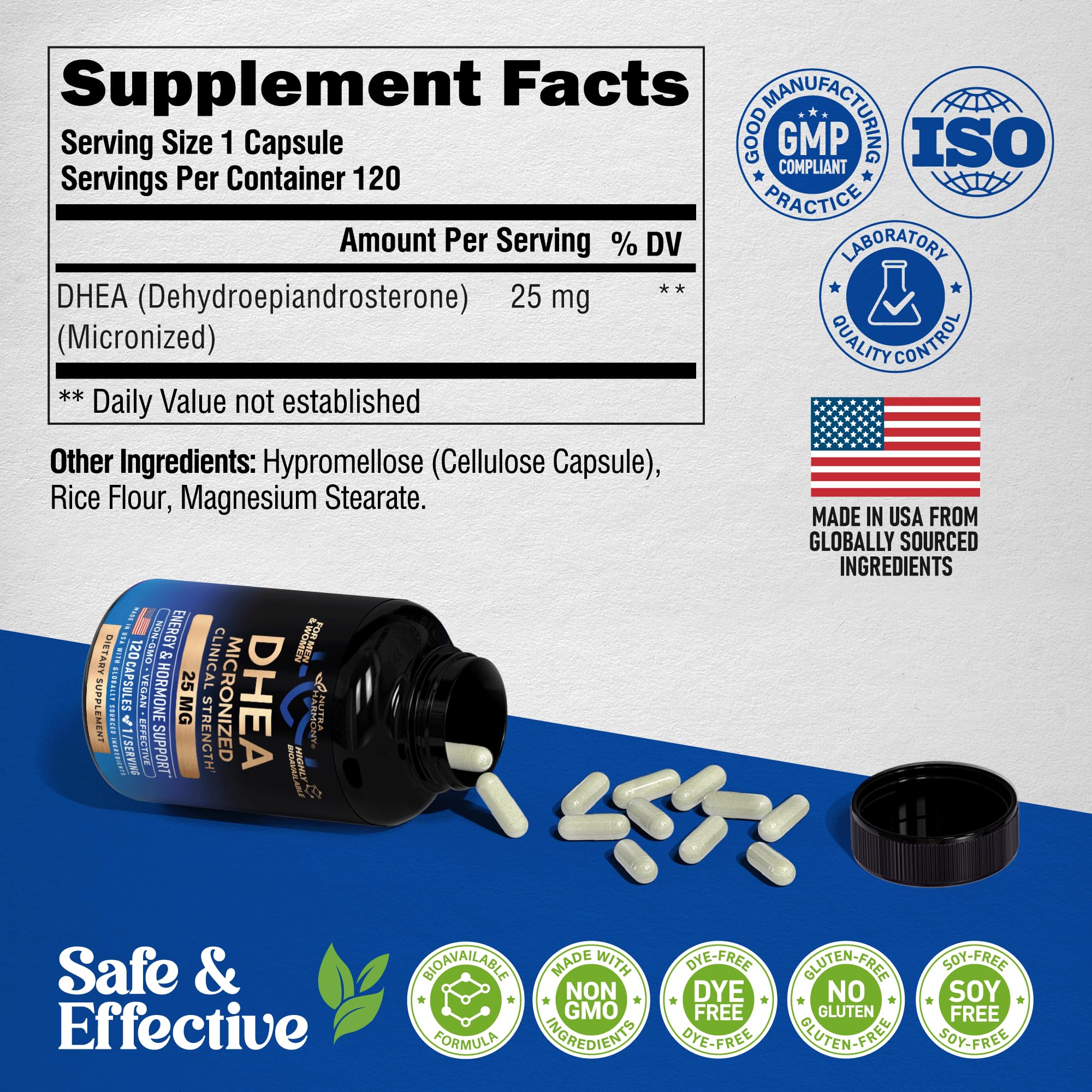 Gluten-free and soy-free label for DHEA product