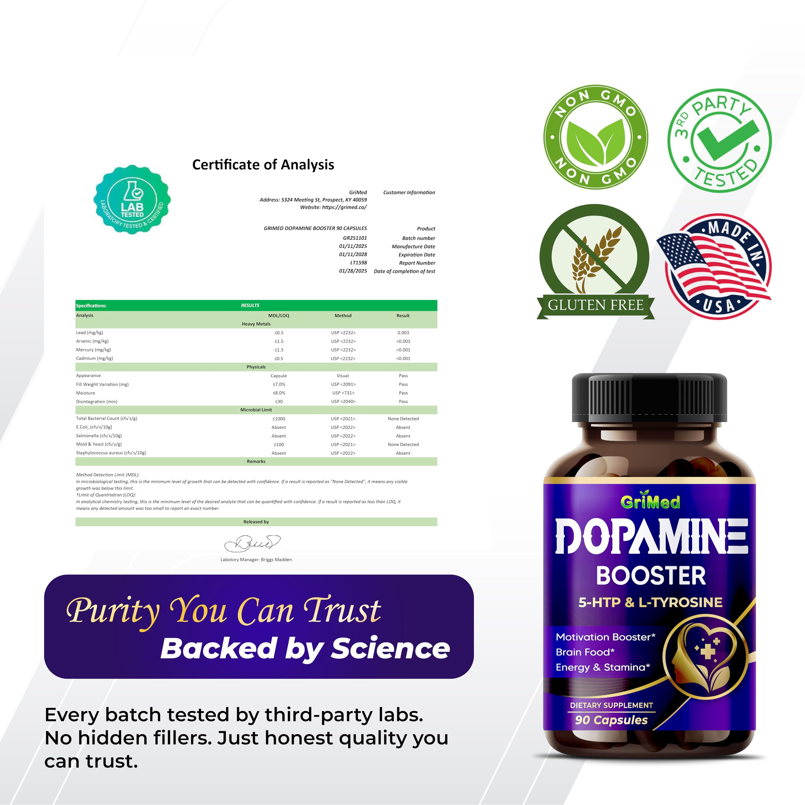 GF, non-GMO, no sugar or gluten labeling on packaging