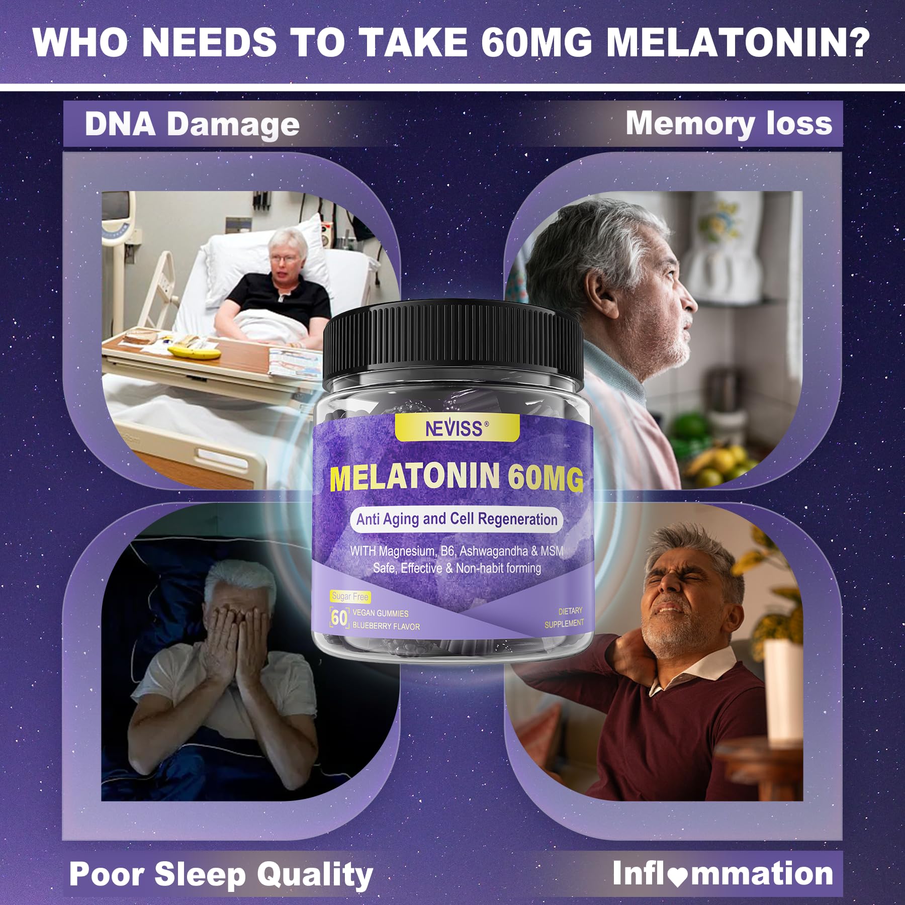Packaging and nutritional information for antioxidant brain support melatonin gummies