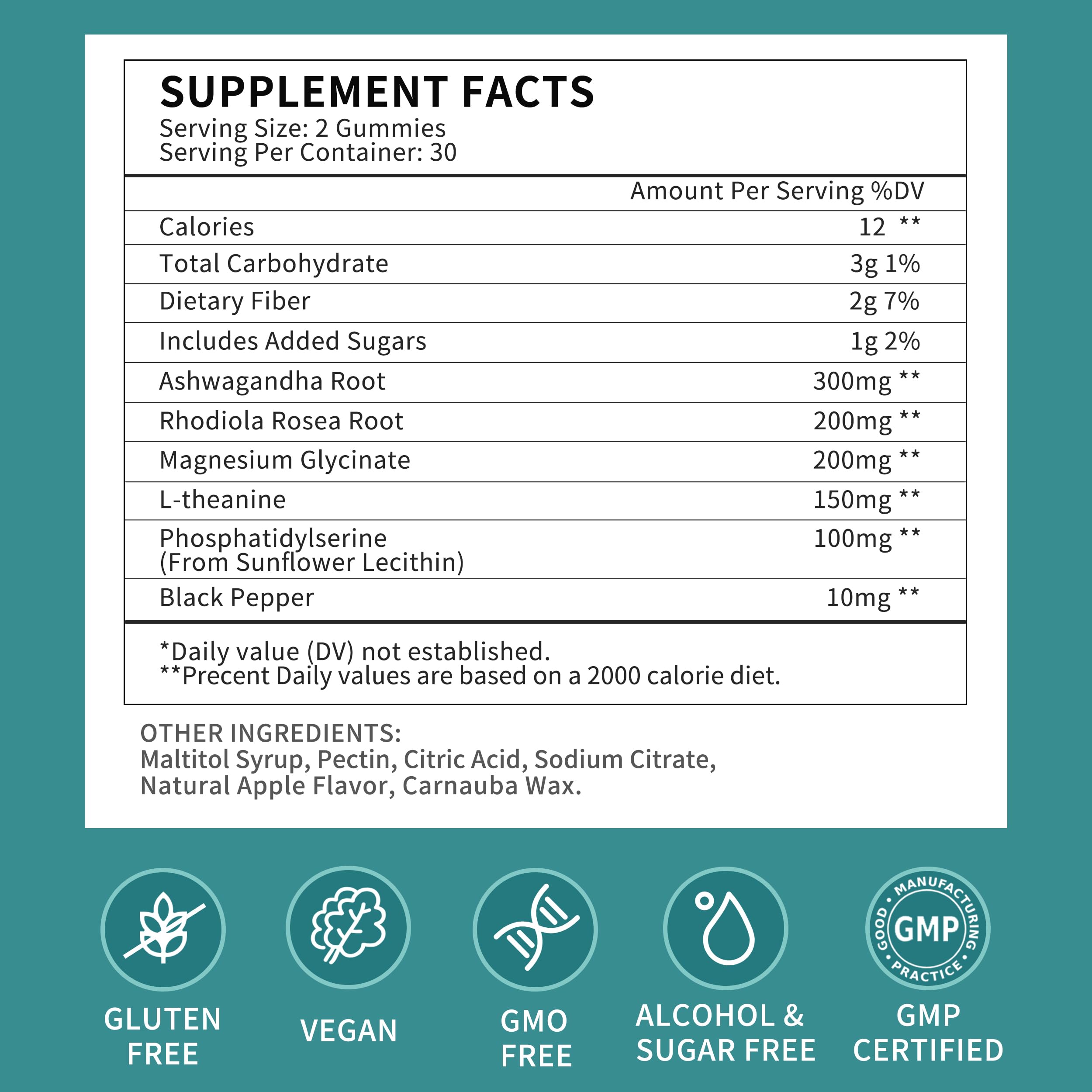 Gluten-free vegan 0 sugar cortisol gummies packaging