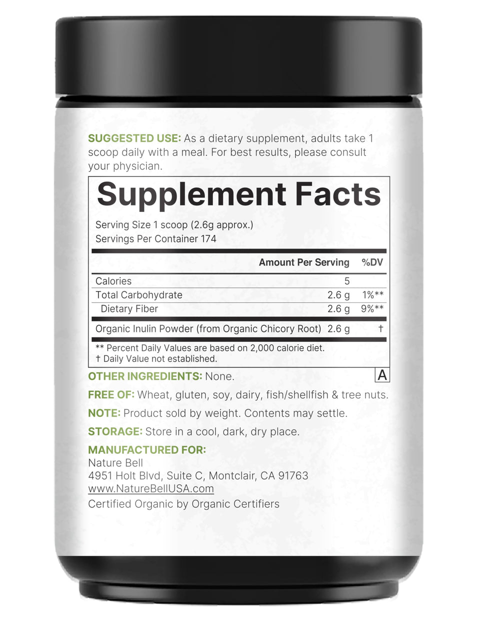 Gluten-free vegan inulin fiber powder