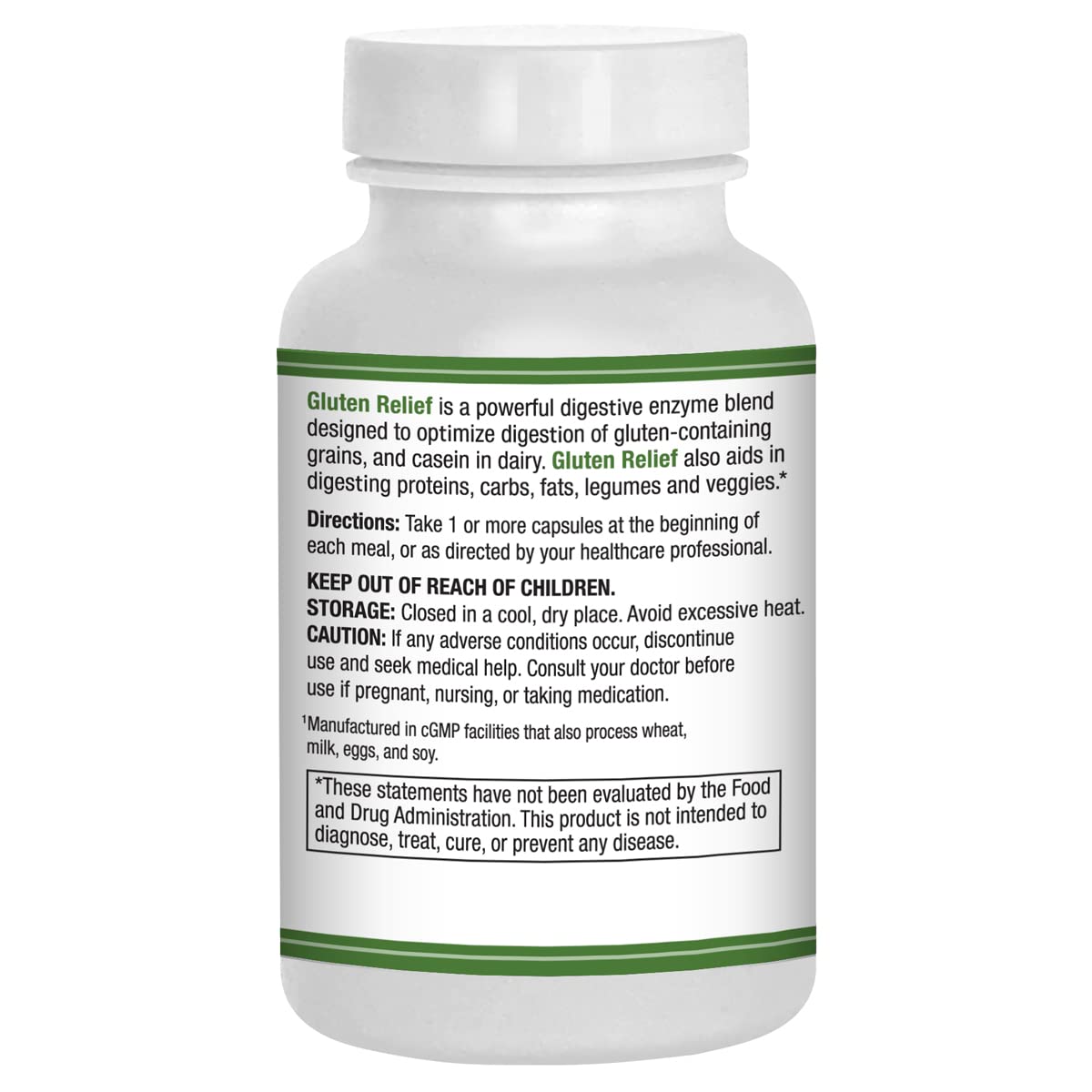Gluten Relief Plus 90 vegetarian capsules bottle close-up