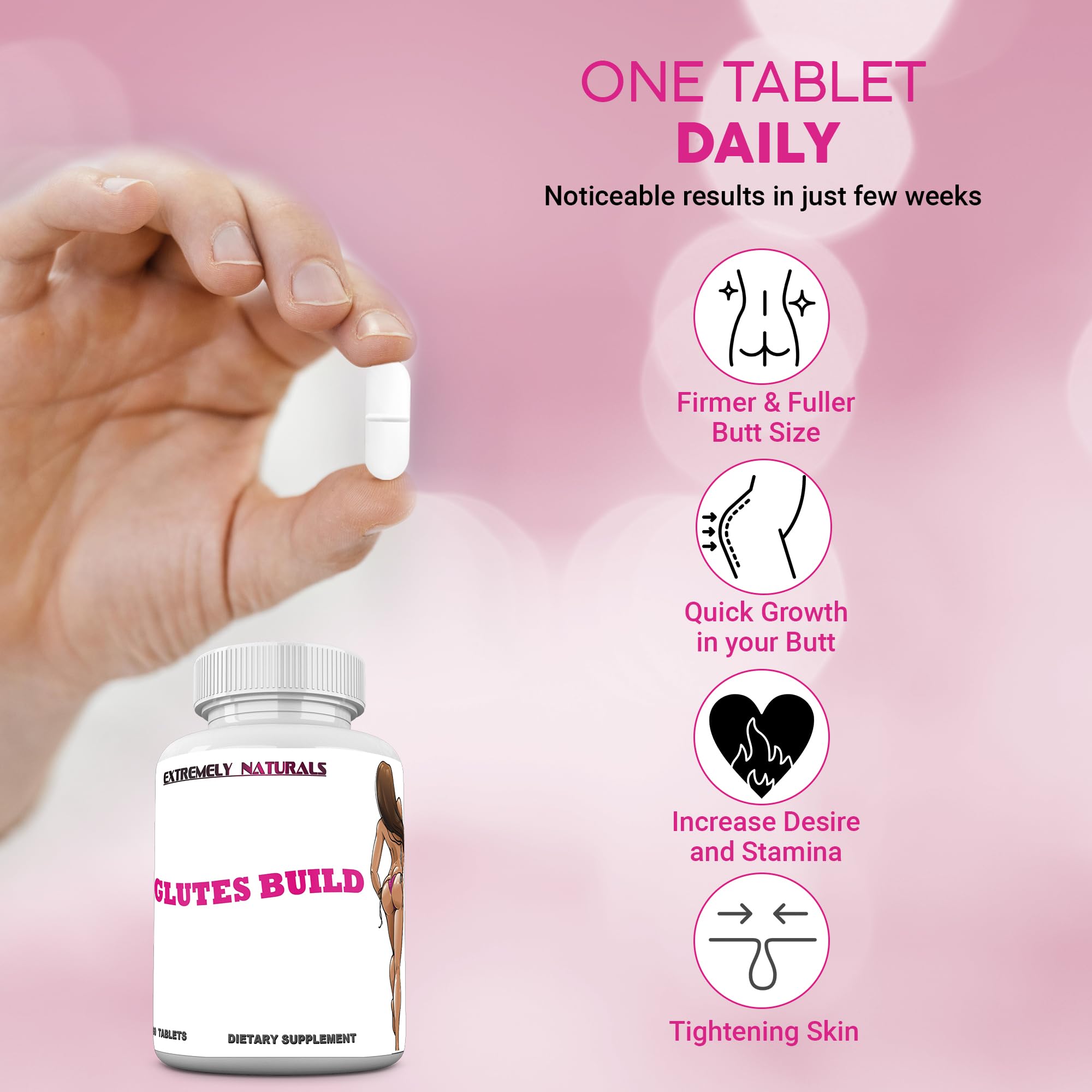 Glutes Build ingredients label highlighting vitamins and amino acids supporting growth