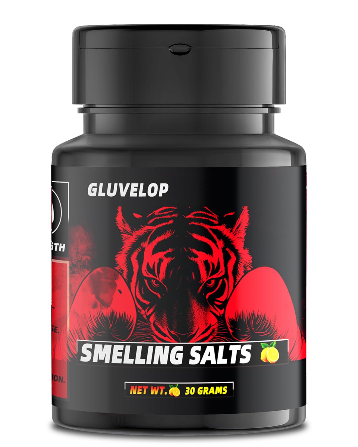 Gluvelop Smelling Salts bottle with athletic branding
