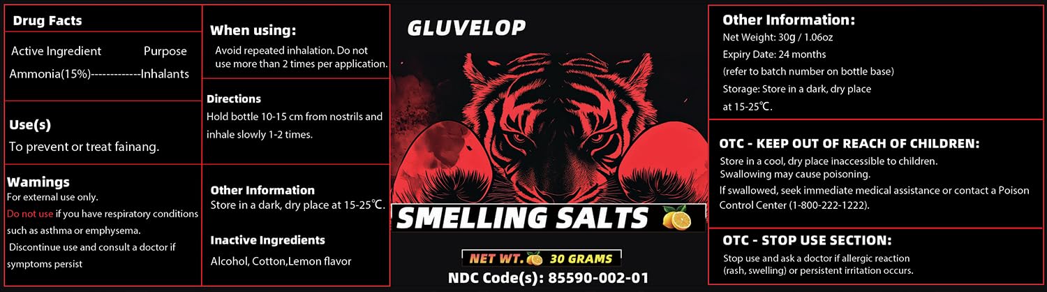 Gluvelop Smelling Salts packaging and product layout