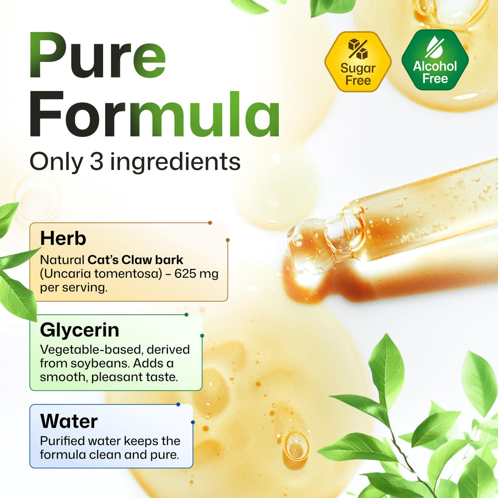 Glycerin-based cats claw tincture ingredients in dropper