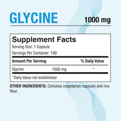 Close-up of glycine 1000mg vegetarian capsules