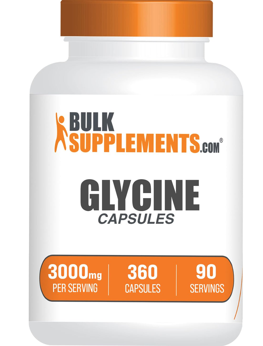 Bottle of gluten-free Glycine capsules by BulkSupplements, 360 count