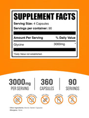 Glycine capsules serving: 4 capsules totaling 3000mg