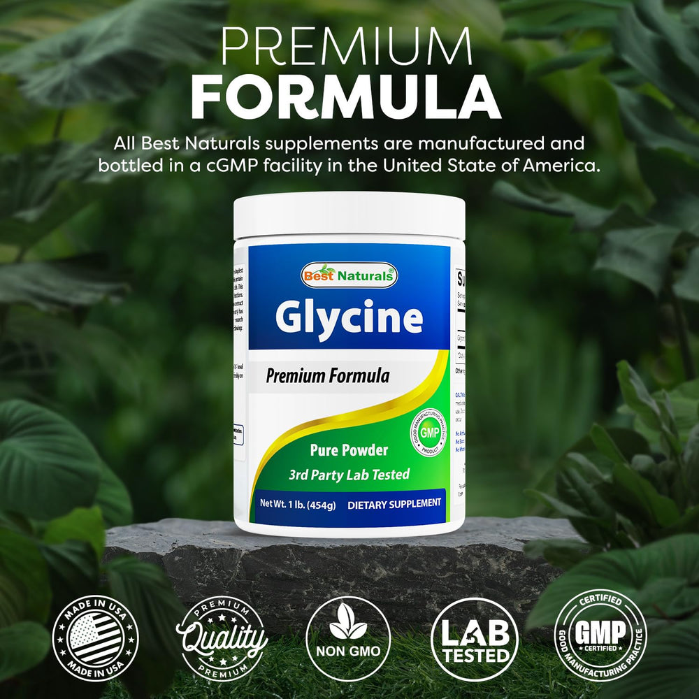USA GMP compliant facility badge for Best Naturals Glycine Powder 1 LB