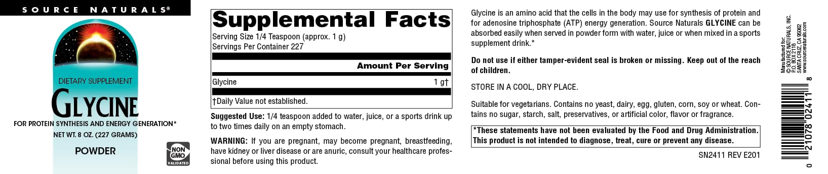 Glycine powder dissolving in a glass of water