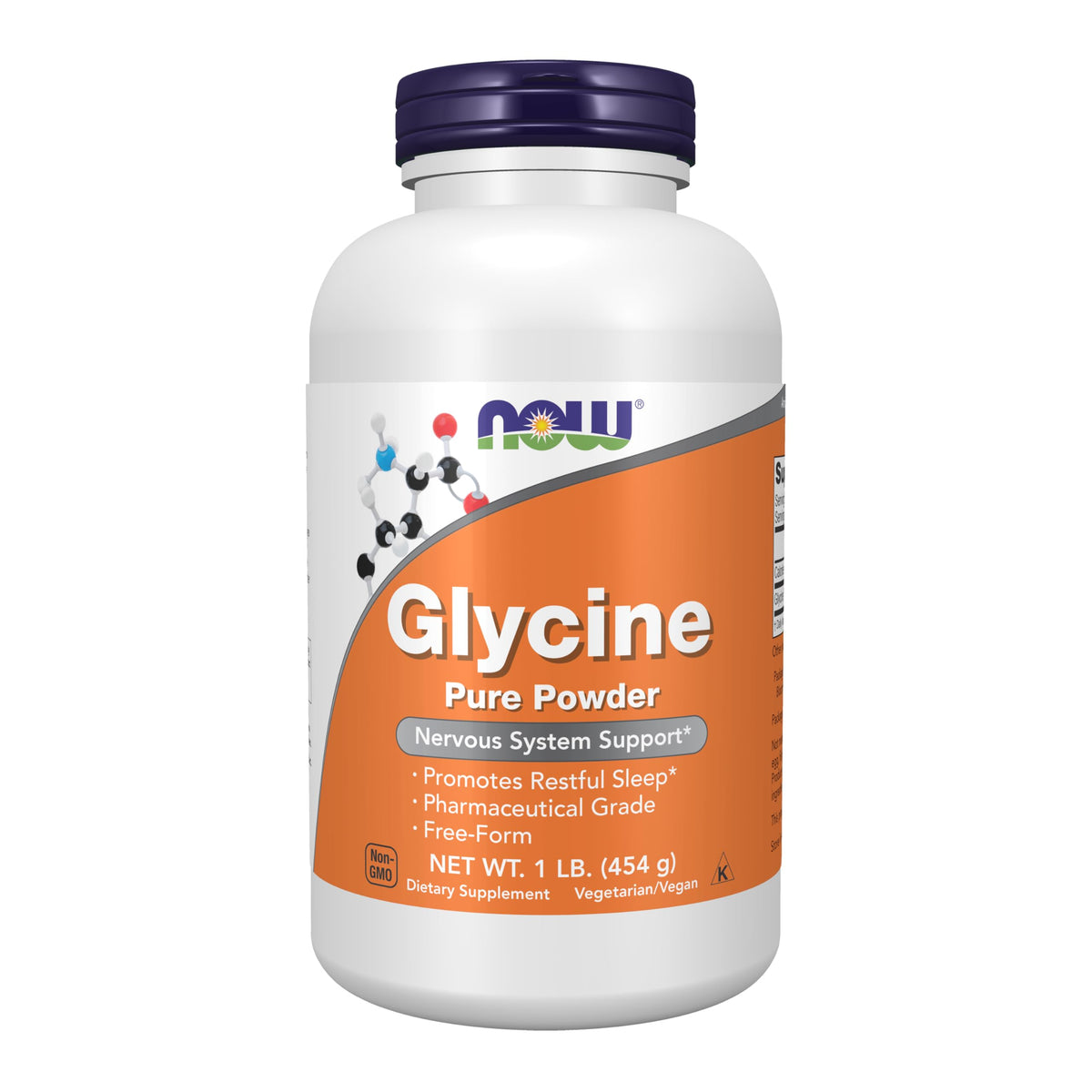 NOW Foods Glycine Pure Powder 1 lb bottle front label