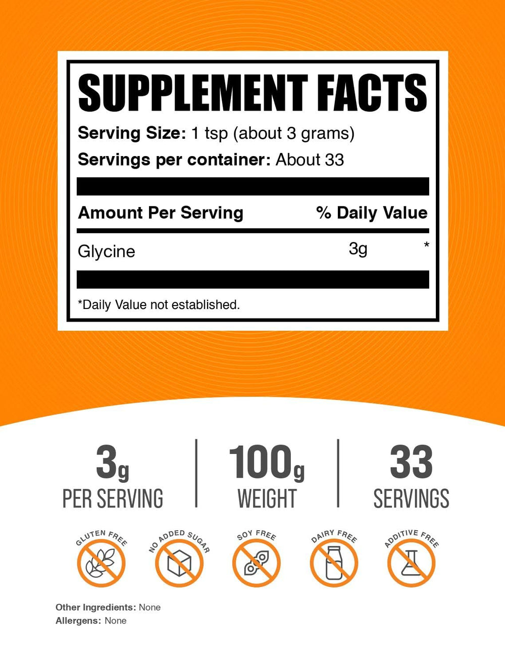 Glycine powder unflavored packaging 100g