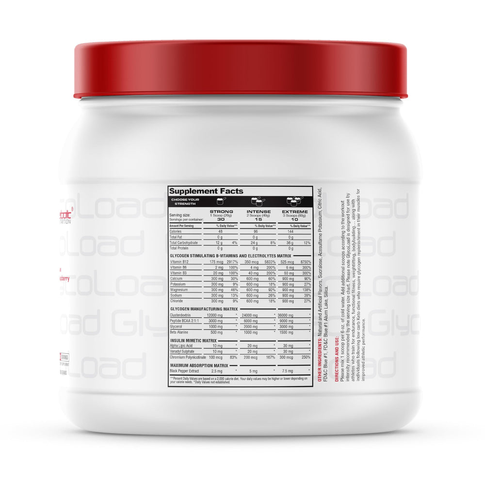 Glycoload Lemonade 600g back with nutrition facts