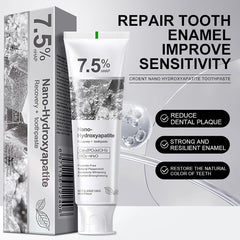 Close-up of 7.5% hydroxyapatite toothpaste texture