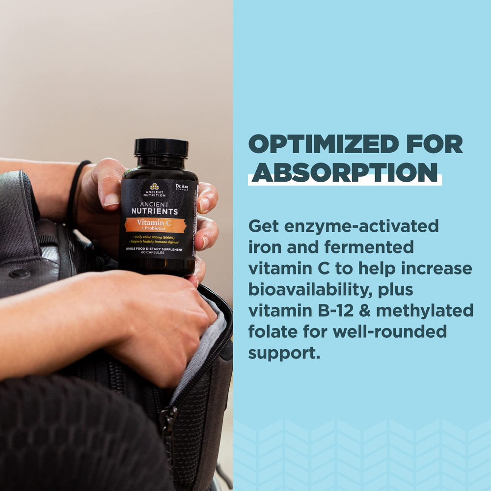 Packaging highlighting probiotic capsules and vitamin C formula