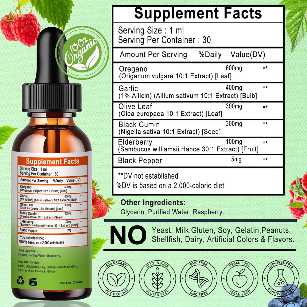 GMP-certified facility and pure ingredients statement for oregano oil drops