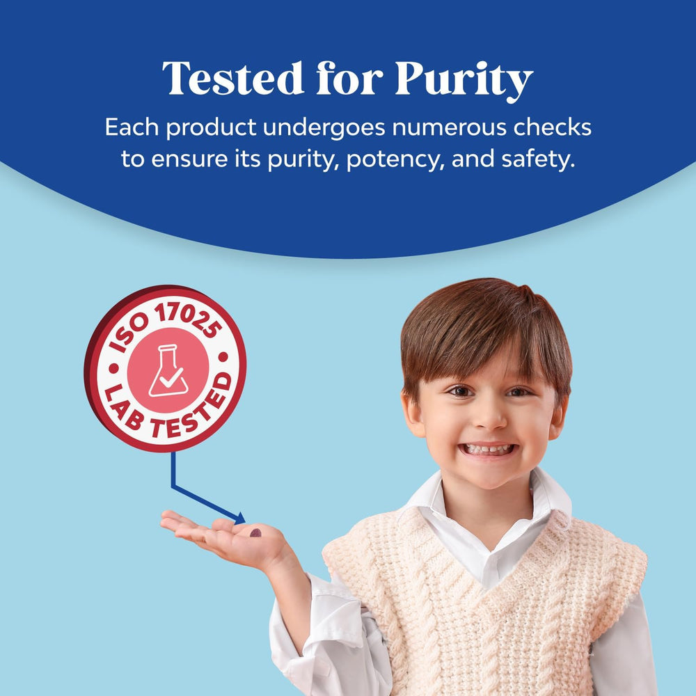 Badge indicating GMP certification ISO 17025 and non-GMO status