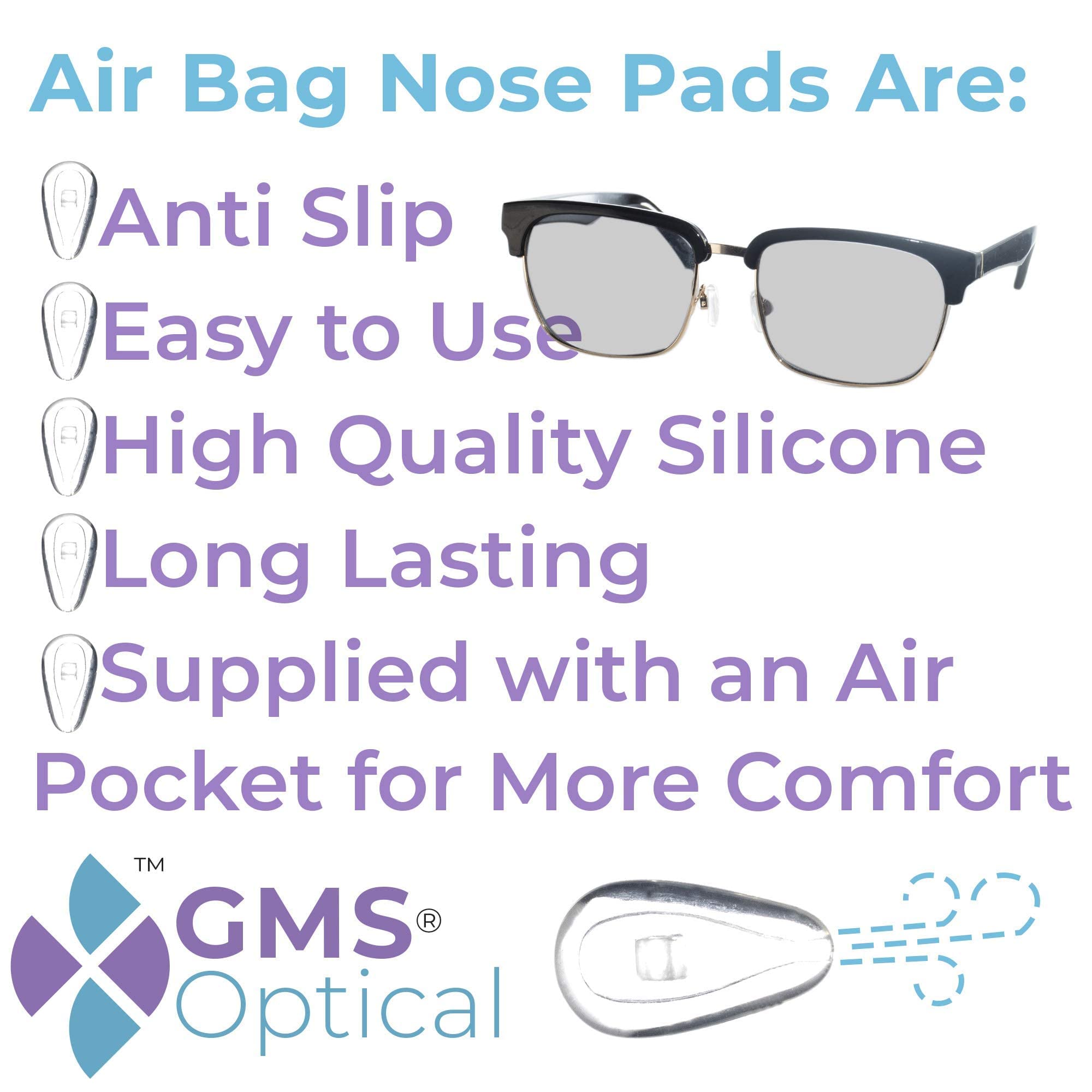 Nose pads compatible with a variety of eyeglasses and sunglasses frames