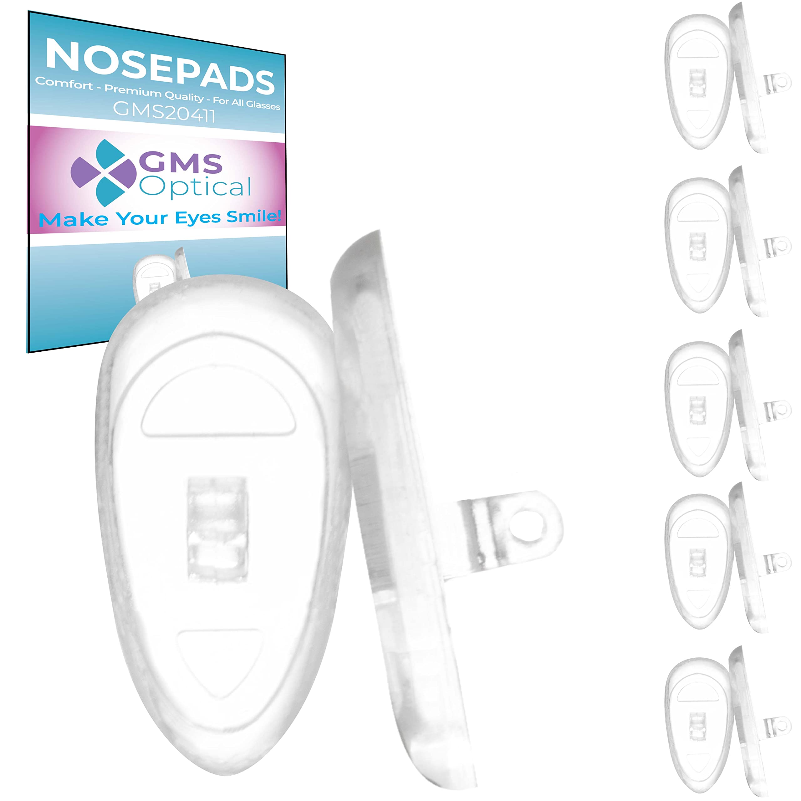 GMS Optical 11mm tear drop screw-in nose pads close-up