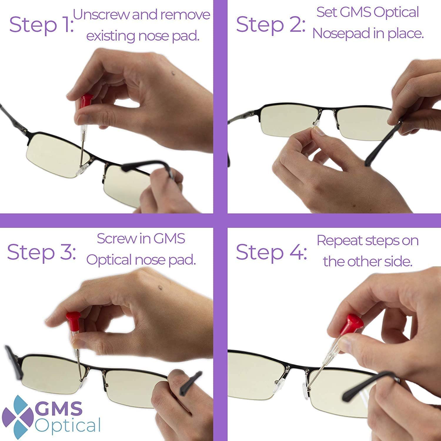 Soft silicone nose pads attached to eyewear frame