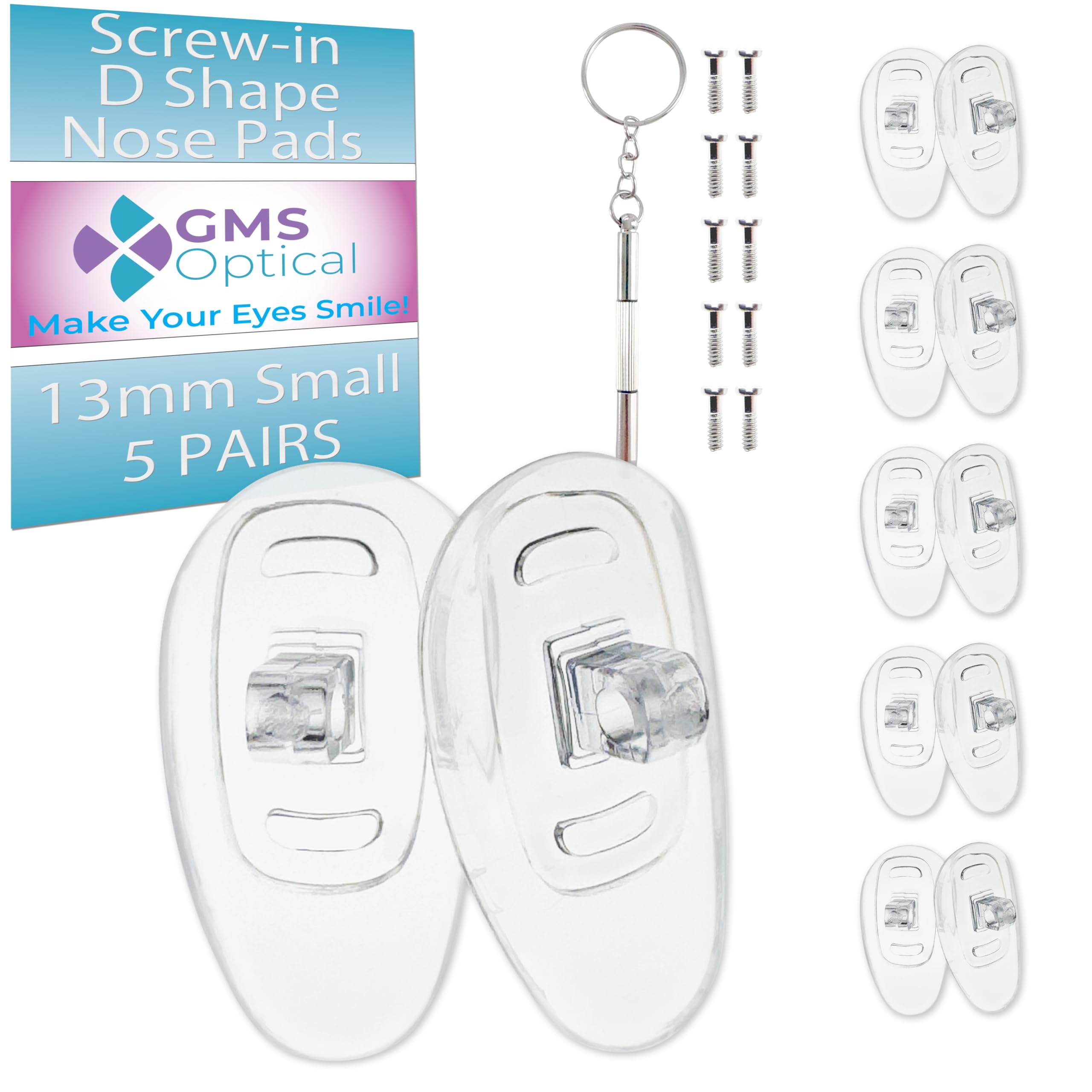 GMS Optical eyeglass repair kit components with screws and driver