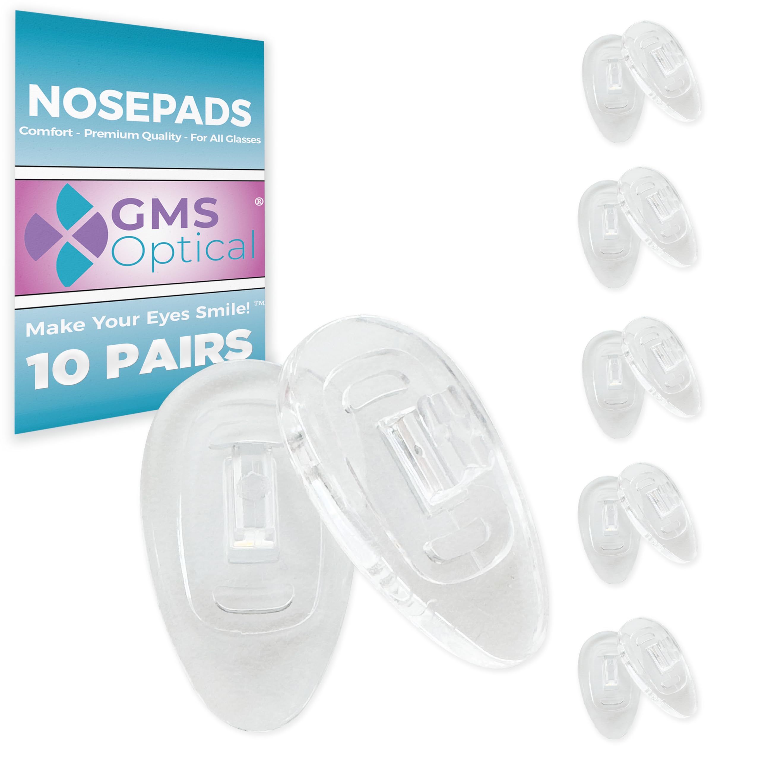 GMS Optical tear-drop silicone nose pads, 15mm length, 6mm width, clear