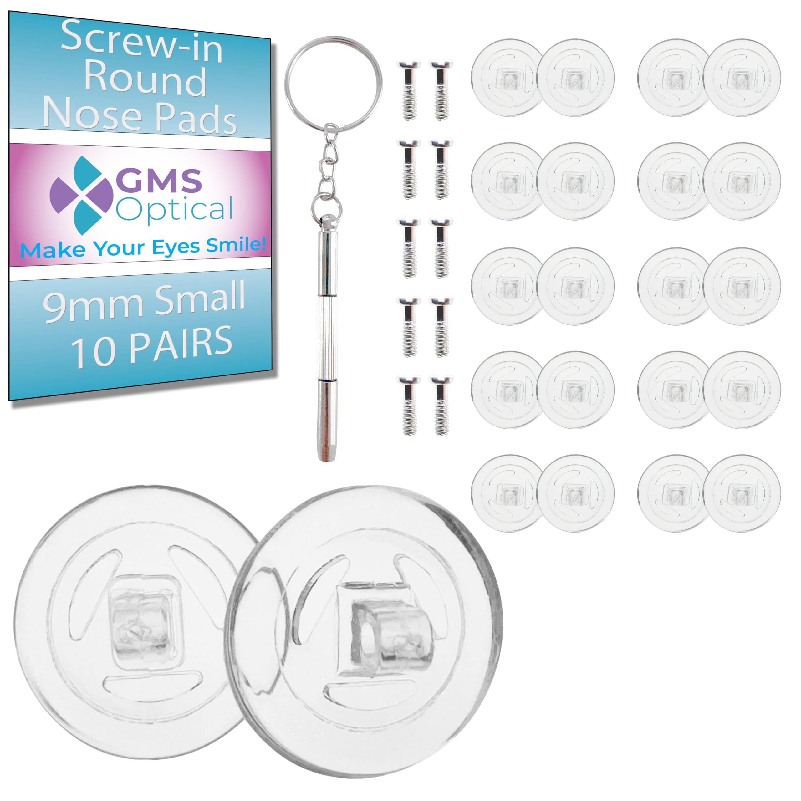 GMS Optical 9mm round screw eyeglass repair kit contents