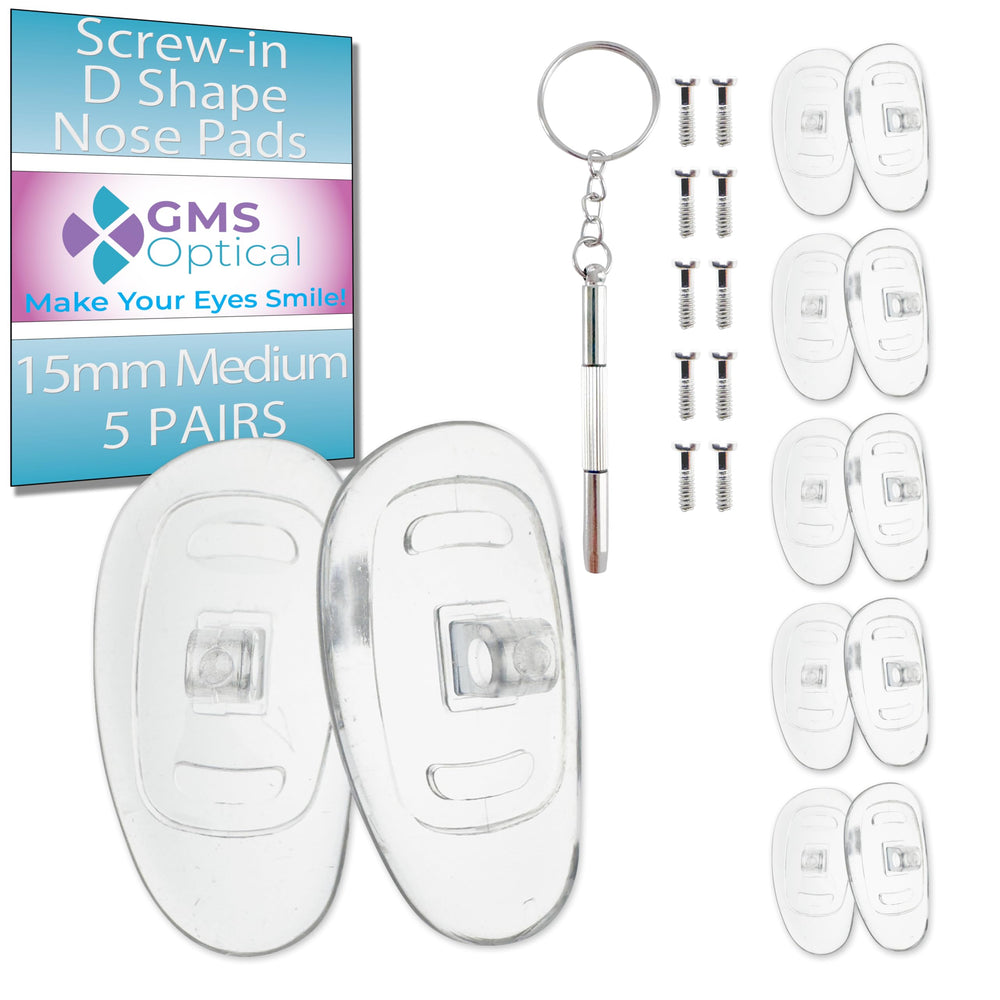 GMS Optical D shape screw-in nose pads 15mm - 5 pairs